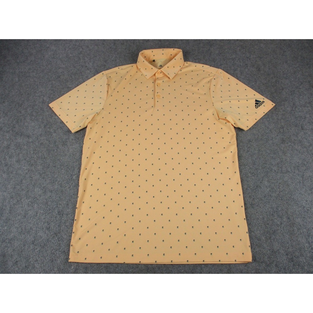 Adidas Polo Shirt Mens Small Orange‎ Primegreen Bonsai Tree Print Golf Stretch